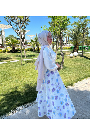 Merve Bayraktar Floral Linen Skirt