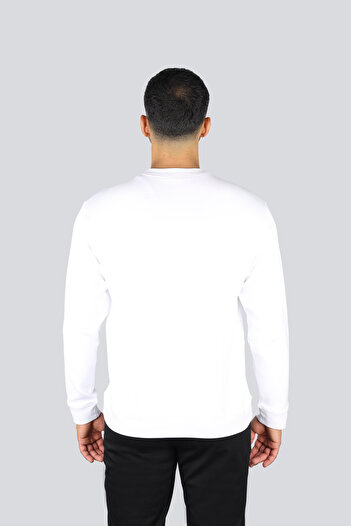 PAUL&SHARK Men's Regular Fit Round Neck Shark Logo Embroidered Long Sleeve White Sweatshirt 15311865-010