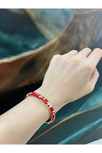 Vitastyle Sanatsal Mineral Engraved Stone Detail Clamp Bracelet