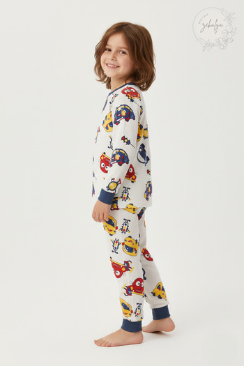 Zekalya Car Patterned Boys' Pajama Set - Cotton Interlock Fabric