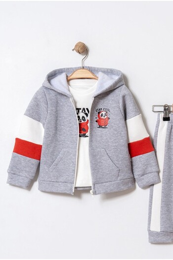 Chicsy Baby Baby Kids Seasonal Panda Printed Hooded Zippered Sweatshirt T-Shirt and Sweatpants 3-Piece Set