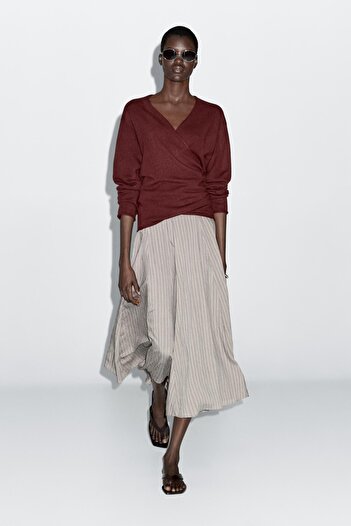 Massimo Dutti Çizgili A kesim midi etek