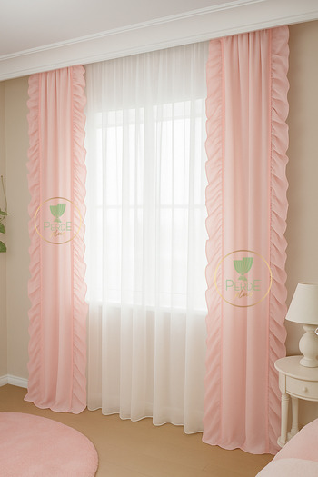 Perdeplus Ruffled Linen Tulle Curtain / Single Panel / Cornice and Rustic Compatible