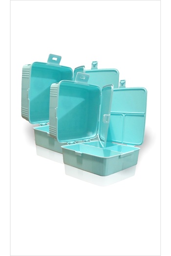 M3DECORİUM Two 2 Pieces Large 15X15 cm Multi-Compartment School Children's Lunch Meal Storage Container Box Plate