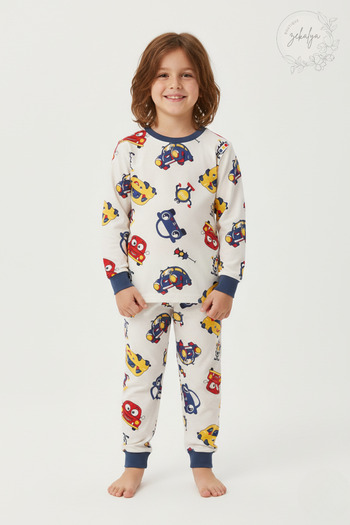Zekalya Car Patterned Boys' Pajama Set - Cotton Interlock Fabric