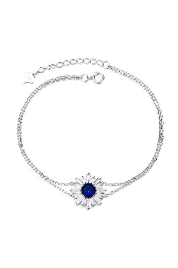 delis Bratara din argint 925 pentru dama, JW1602, model dublu cu zirconiu albastru, placata cu rodiu