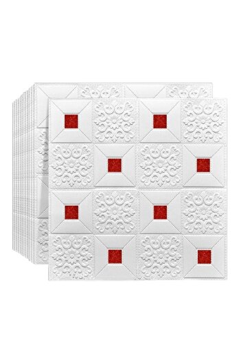 HOZRO Set 20x Tapet 3D autoadeziv HOZRO, Model pentru Tavan/Perete, design modern, Alb/Rosu