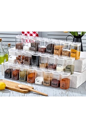 Tasarım Evi 24-Piece 300 ML Acrylic Storage Container with Label - Premium Spice Rack Set