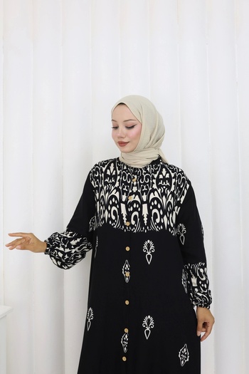 MSK Fashion Φόρεμα με έθνικ σχέδιο με κουμπιά σε όλο το μήκος, μαύρο
