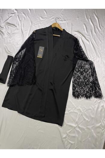 Juwana Women's Satin Silk Kimono Robe with Lace Detail – Belted and Elegant
