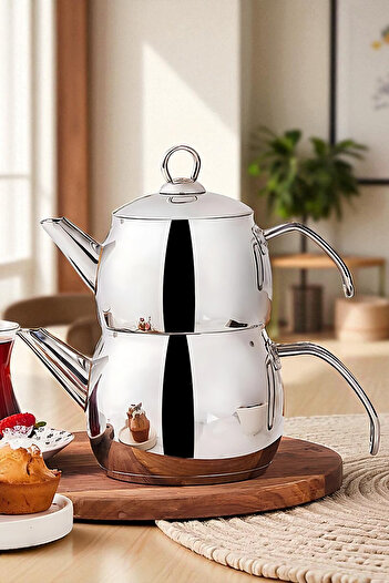 ÖzSa Home Amora Induction Base Mini Size Stainless Steel Metal Handle Teapot Set