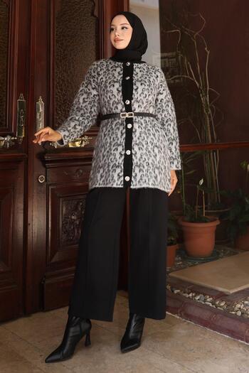 Modamihram Leopard Patterned Knitwear Set Gray 6147