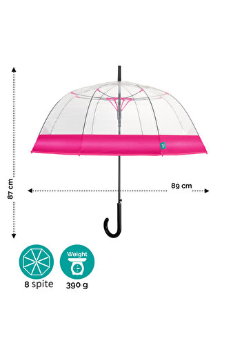 Perletti Transparent automatic rain umbrella with pink band