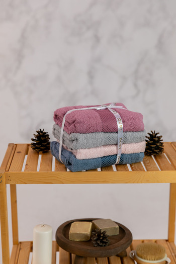 FAVORA Lena Darla 4-Piece Towel Set 50X85 cm - Navy Blue