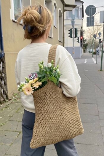 BAHELS Women's Camel Crochet Edition Knitted Tote Shoulder Bag