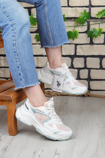 U.S. Polo Assn. Memory Foam Comfort Sole Microfiber Women's Sneakers Walking Running Sports Shoes White-Pink