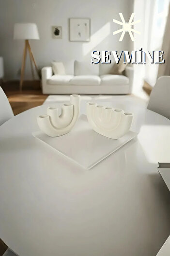 SEVMİNE ✨   Cream Trio Set of 2 Candle Holders – Nordic & Bohemian Cream Table Decor