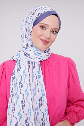 Levidor Denim Blue Geometric Pattern Mono Shawl