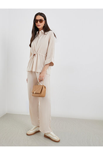 Take Two By Styli Beige Drawcord Waist Shirt and Pants Co-Ords