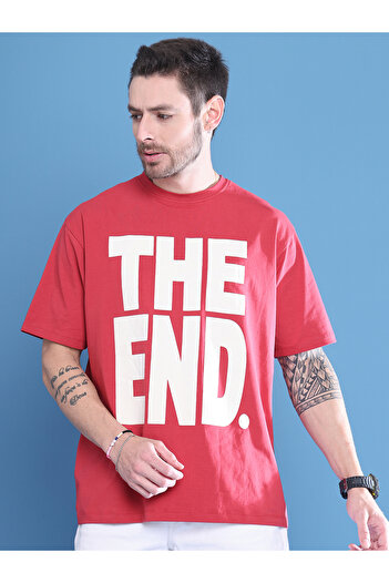 Door74 By Styli Men Red Graphic Print Oversized T-Shirt