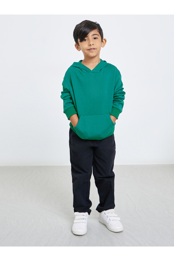 Styli Boys Dark Green Relaxed Fit Hoodie with Front Pocket