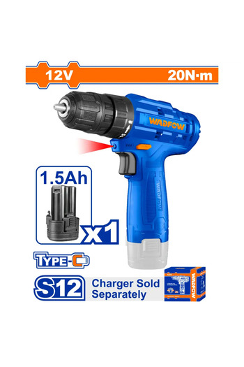 WADFOW 12V Battery Drill - WCDS510 (Product includes one battery, charger sold separately.)