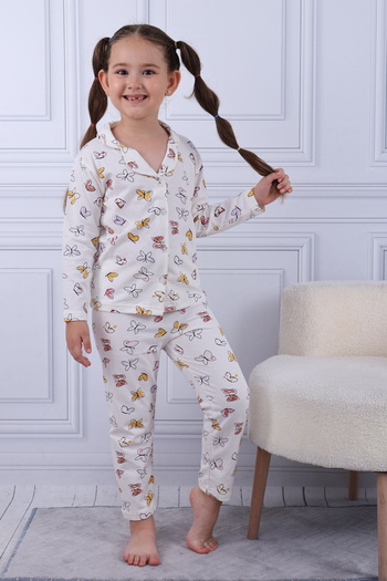Beka Kids Girl's Front Button Print Pajamas Set 100% Cotton Sleepwear Set