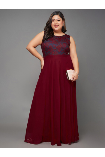 Miss Chase By Styli Plus Size Maroon Sleeveless Maxi Dress