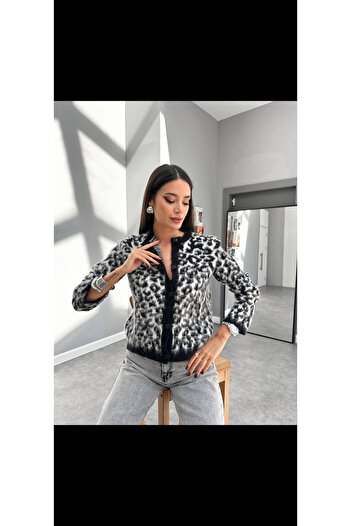 hiraz fashion Women's Gray Leopard Print Cardigan