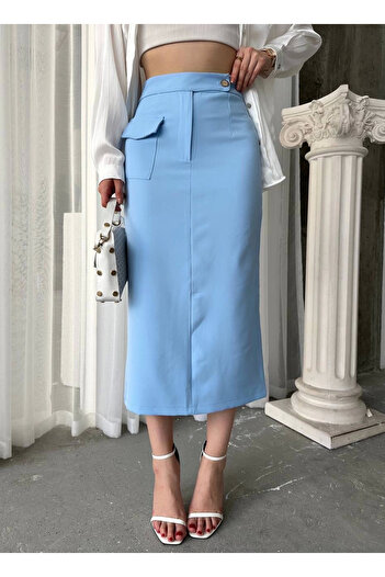 Zerenyus Long Buttoned Pocketed Skirt Blue