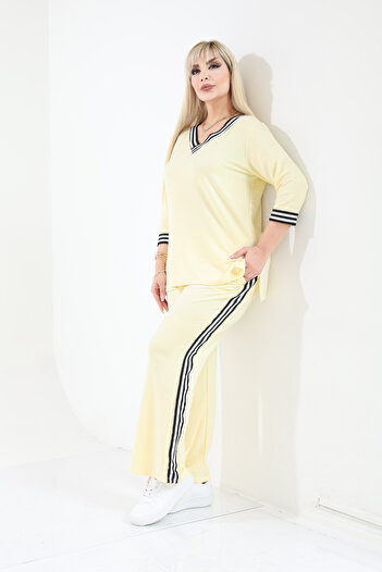 MJORA Large Size Striped Bottom-Top Knitted Set