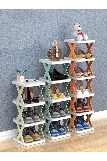 Generic 4 Layer Shoe Rack X Design Lightweight Adjustable Plastic Foldable Space Saving Shoe Organizer