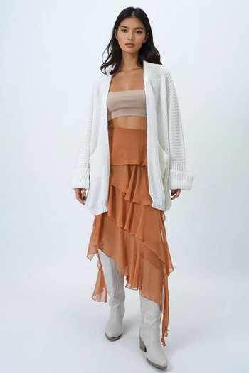 Trend Alaçatı Stili Women's Ecru Double Pocket Double Sleeve Thessaloniki Knitted Long Knitwear Cardigan Alc-X14439
