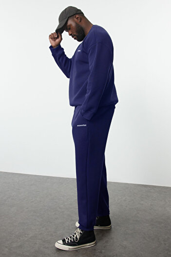 Trendyol Collection Σετ φούτερ-φούτερ με στάμπα Indigo Oversize/Φαρδιά κοπή TMNAW25TS00001