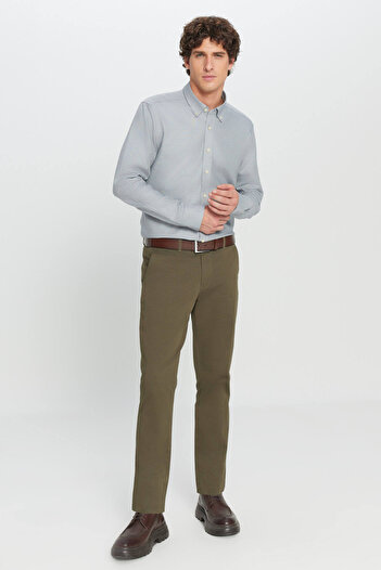 AC&Co / Altınyıldız Classics Erkek Haki Slim Fit Dar Kesim Pamuklu Yan Cep Esnek Chino Pantolon