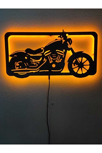 dekoraven Chopper Motor Led Işıklı Ahşap Tablo