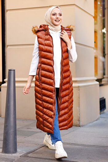 benguen 1701 Long Collar Fur Padded Vest