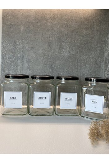 zezedesing Set of 4 Glass Jars Tea-sugar-salt-coffee1600 Ml