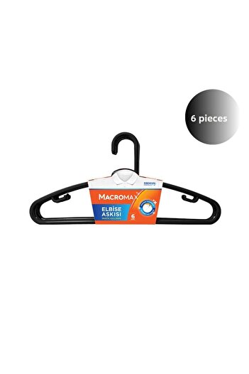 MACRO MAX Black Clothes Hangers Set of 6 – Durable Plastic, Non-Slip Design, Closet Organizer Hangers