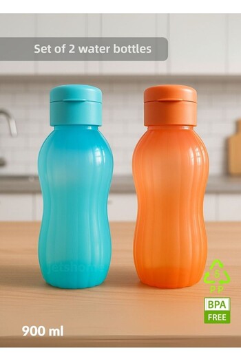Jet's Home Drinking Bottle Set of 2 Water Bottle Bpa Free School Drinking Bottle Pp-5 Drinking Bottle Sports School Office Drinking Bottle Blue-Orange 900 ml
