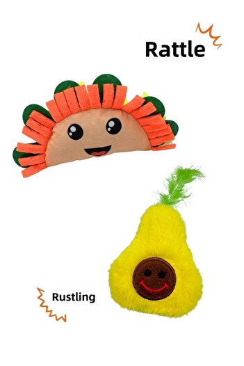 Miyav Mexican Themed Cat Toy Set of 2 |   Taco Sound Cat Toys with Rustling Avocado and Rattle