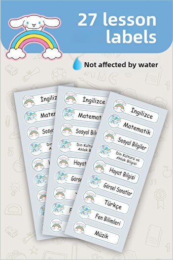 Piksel Grafik School Lesson Label Cinnamoroll 27 Pieces 8 cm School Lesson Label - Special New Design