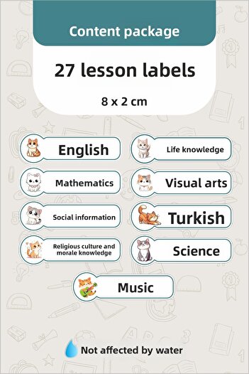 Piksel Grafik School Lesson Label Cute Cats 27 Pieces 8 cm School Lesson Label - Special New Design