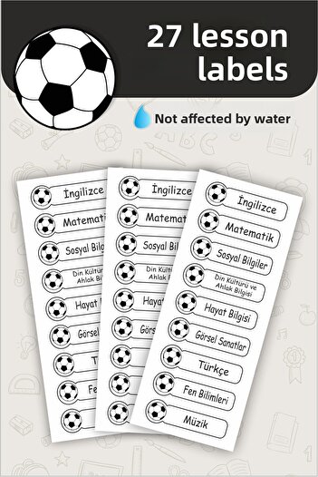 Piksel Grafik School Lesson Label Beşiktaş 27 Pieces 8 cm School Lesson Label - Special New Design
