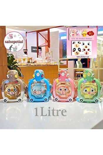 Salsepetial Teddy Bear Water Bottle with Teddy Bear Square Water Bottle with Figure Teddy Bear Water Bottle 1000ml