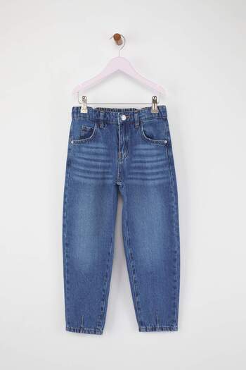 TRENDYOLKIDS Blue 100% Cotton Adjustable Elasticated Girls' Mom Denim Jeans Tkdaw26Je00010