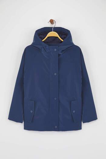 TRENDYOLKIDS Indigo Plain/Basic Hooded Relaxed/Casual Fit Unisex Kids Raincoat & Windbreaker Tkdaw26Yr00001