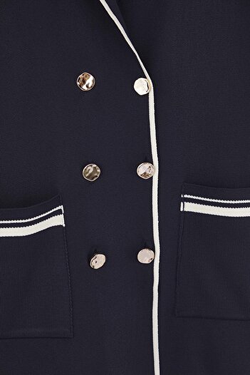 Trendyol Curve Navy Blue Jacket Collar Line Detailed Knitwear Jacket Look Cardigan Tbbaw26Av00002