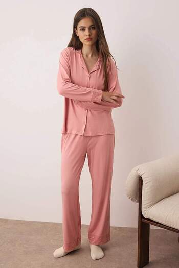 Trendyol Collection Dusty Rose Lace Detailed Knitted Pajama Set Thmaw26Pt00033
