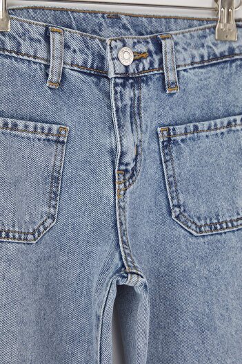 TRENDYOLKIDS Light Blue Girl's 100% Cotton Adjustable Elastic Girl's Denim Jeans Tkdaw26Je00007